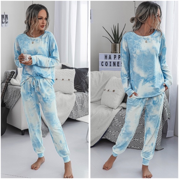 Pants - LAST L Blue tie dye lounge set